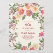 Invitation Aquarelle rose Peach Floral 60e anniversaire (Devant / Derrière)