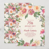 Invitation Aquarelle rose Peach Floral 75e anniversaire (Devant / Derrière)