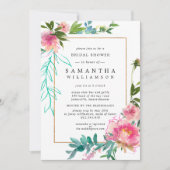 Invitation Aquarelle rose Peony Fête des mariées florale (Devant)