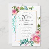 Invitation Aquarelle rose Peony Floral 70e anniversaire (Devant)