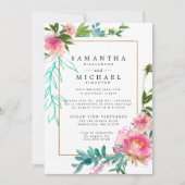 Invitation Aquarelle rose Peony Floral Elopeption (Devant)
