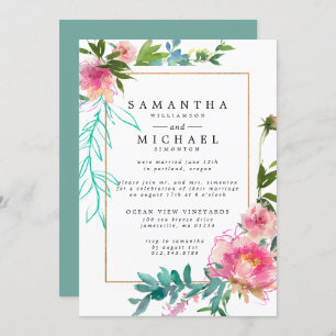 Invitation Aquarelle rose Peony Floral Elopeption