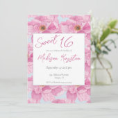 Invitation Aquarelle rose Peony Sweet 16 Party (Debout devant)