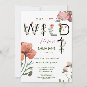 Invitation Aquarelle rose petits pavots 1er anniversaire