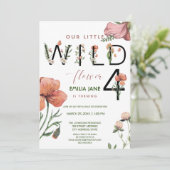 Invitation Aquarelle rose petits pavots 4e anniversaire (Debout devant)