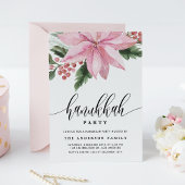 Invitation Aquarelle rose Poinsettia Holly Hanoukka Party