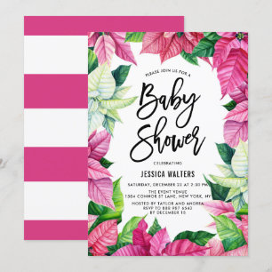 Invitation Aquarelle rose Poinsettias Baby shower Floral