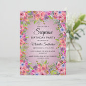 Invitation Aquarelle rose pourpre Floral Surprise Anniversair (Debout devant)