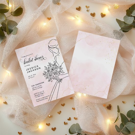 Invitation Aquarelle rose poussiéreuse avec mariée