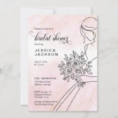 Invitation Aquarelle rose poussiéreuse avec mariée (Devant)