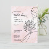 Invitation Aquarelle rose poussiéreuse avec mariée (Debout devant)