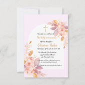 Invitation Aquarelle rose première communion sainte (Devant)