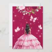 Invitation Aquarelle rose princesse Cheveux noirs Quinceanera (Dos)
