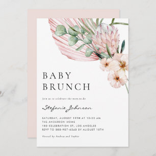 Invitation Aquarelle rose Protea Tropical Baby Brunch