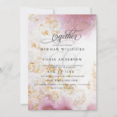 Invitation Aquarelle Rose Quartz Gold Geode BarefootBride™ (Devant)