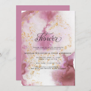 Invitation Aquarelle Rose Quartz Gold Geode BarefootBride™