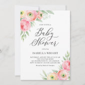 Invitation Aquarelle rose Ranunculus Baby shower de printemps (Devant)