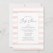 Invitation Aquarelle rose rayures Baby shower fille (Devant)
