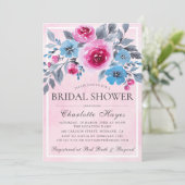 Invitation Aquarelle rose romantique Fête des mariées florale (Debout devant)