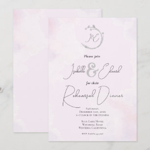 Invitation Aquarelle rose romantique Gris Inséparables Monogr