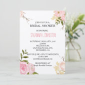 Invitation Aquarelle rose romantique Jardin douche nuptiale (Debout devant)