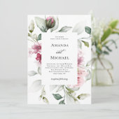 Invitation Aquarelle rose romantique Mariage floral (Debout devant)