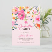 Invitation Aquarelle rose romantique Photo de graduation flor (Debout devant)