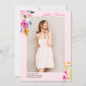 Invitation Aquarelle rose romantique Photo de graduation flor (Dos)