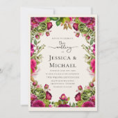 Invitation Aquarelle rose romantique Vert Mariage floral (Devant)