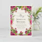 Invitation Aquarelle rose romantique Vert Mariage floral (Debout devant)