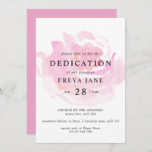Invitation Aquarelle rose Rose Dédication bébé (Devant / Derrière)