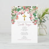 Invitation Aquarelle rose Rose Fleur Jardin Fille Baptême (Debout devant)