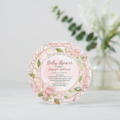 Invitation Aquarelle rose Rose Floral Baby shower or (Debout devant)