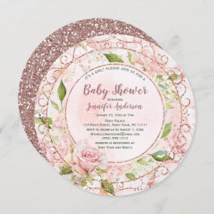 Invitation Aquarelle rose Rose Floral Baby shower or