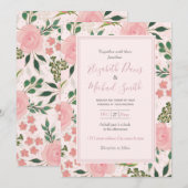 Invitation Aquarelle rose Rose Gold Outline Design (Devant / Derrière)