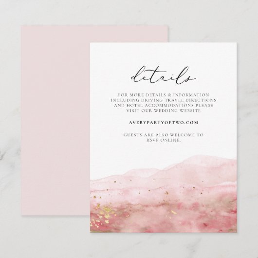 Invitation Aquarelle rose rose JAUNE Détails Or Élégant (Devant / Derrière)