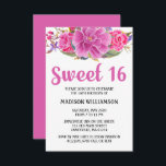 Invitation Aquarelle rose rose moderne douce 16 Anniversaire<br><div class="desc">Des fleurs roses vives occupent une place centrale dans ce design floral moderne. Sweet 16 est écrit ci-dessous dans une grande police décorative rose. Le reste du texte est en simple bloc noir. Il permet aux clients de lire facilement et d'équilibrer le rose chaud utilisé ailleurs dans le design. Il...</div>