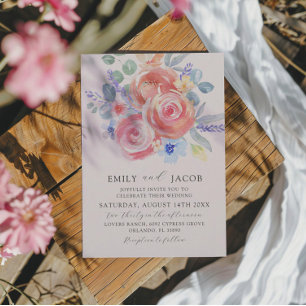 Invitation Aquarelle rose rose moderne Mariage floral