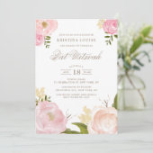 Invitation Aquarelle rose rose pâle Bat mitzvah floral (Debout devant)
