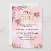 Invitation Aquarelle Rose rose pâle C'est Baby shower fille (Devant)