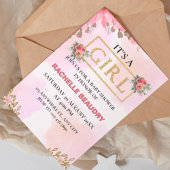 Invitation Aquarelle Rose rose pâle C'est Baby shower fille