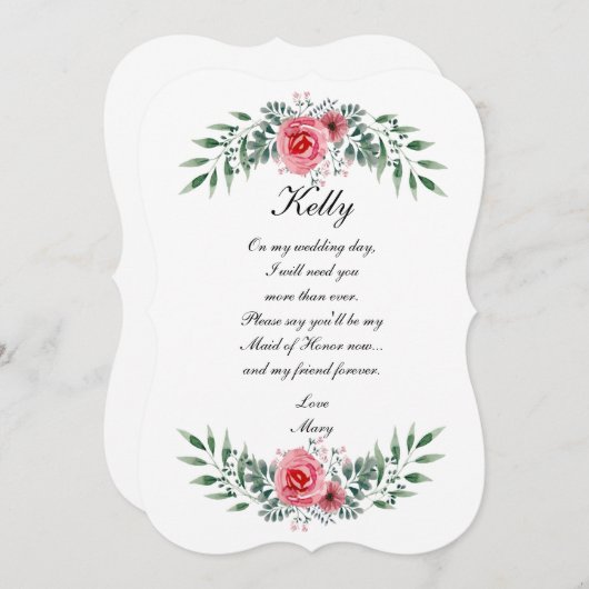 Invitation Aquarelle Rose Rose Pâle Feuillage Décoration Demo (Devant / Derrière)