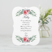 Invitation Aquarelle Rose Rose Pâle Feuillage Vert MaidOf Hon (Debout devant)