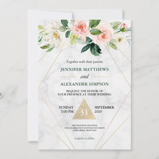 Invitation Aquarelle rose rose pâle Mariage floral Boho (Devant)