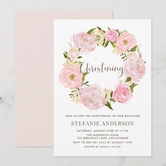 Invitation Aquarelle rose rose pâle rose glacé (Devant / Derrière)