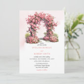 Invitation Aquarelle rose rose pâle roses arche mariage rusti (Debout devant)