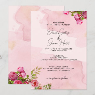 Invitation Aquarelle rose rose romantique Mariage floral