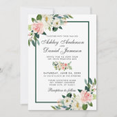 Invitation Aquarelle rose rose rose bleu vert Mariage blanc G (Devant)