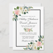 Invitation Aquarelle rose rose rose bleu vert Mariage blanc P (Devant)