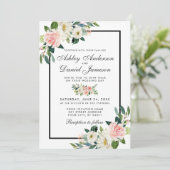 Invitation Aquarelle rose rose rose bleu vert Mariage blanc P (Debout devant)